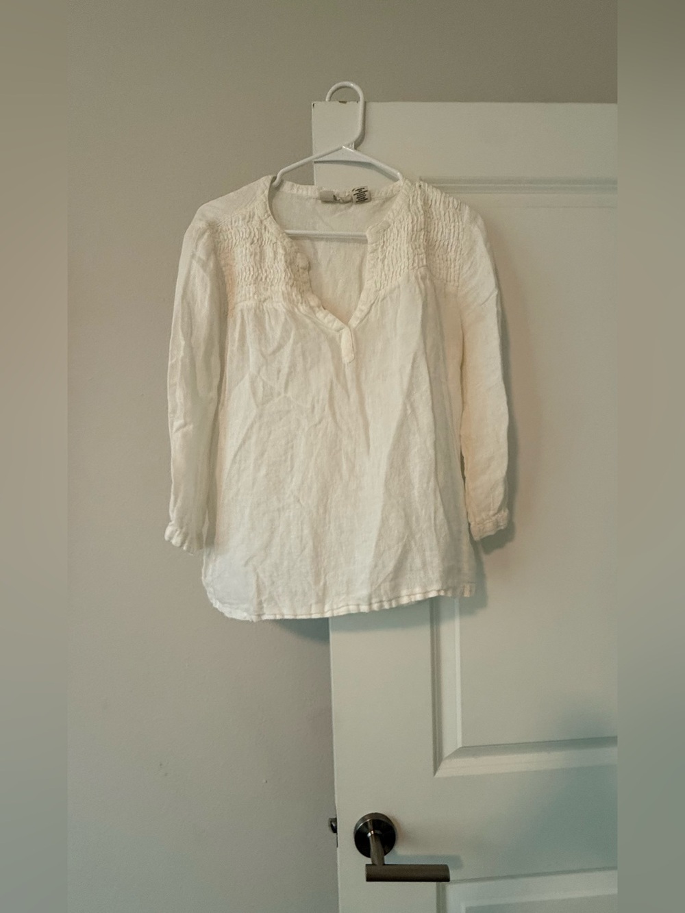 JOIE 100% Linen White Smocked Boho Peasant Blouse Top (3/4 Sleeve😍 - Picture 3 of 10